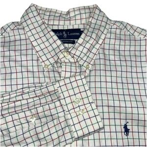 Polo Ralph Lauren Custom Fit Button Down Cotton Checkered Blue Green Red Mens XL